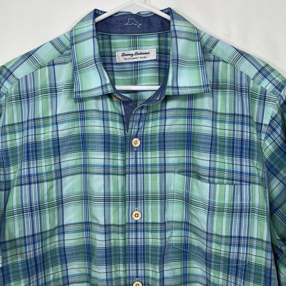 Tommy Bahama The Coconut Point Button Up Shirt Mens Large Green Blue Plaid SS - Picture 2 of 13